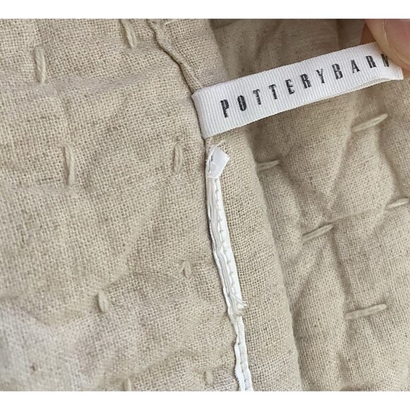 Pottery Barn Queen Quilt 94x92" Ivory Pickstitch Kantha Stitched Cotton - Picture 7 of 7